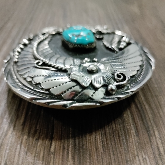 Native American Navajo Silver and Turquois belt buckle Vintage SSI - Picture 4 of 10